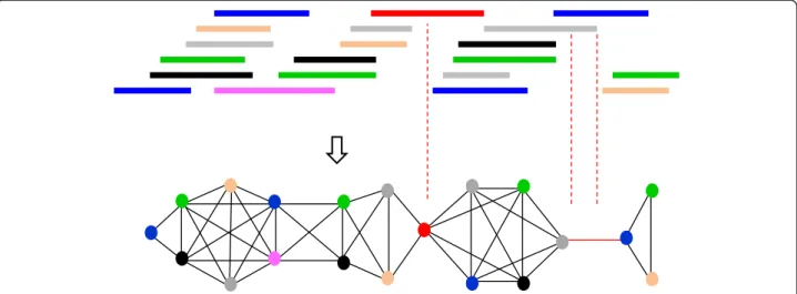 Figure 1 Network representation of clone overlaps. Top: physical clone overlaps. Bottom: network representation of clones (nodes) and clone overlaps (edges)