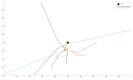 Figure 2.5: The trajectories taken by the local estimates w k,i when converging towards the 2D optimum parameter vector w o 