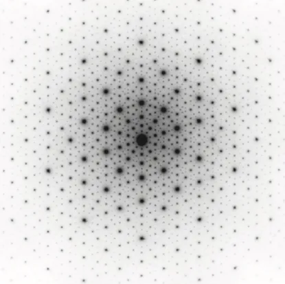 Figure 1.1: Electron diffraction pattern of an Al − M n − P d alloy with icosahedral symmetry, similar to the one found by Shechtman.