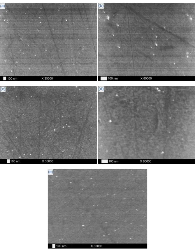 Fig. 7. SEM pictures of Nitinol surfaces after contact with a 0.25 M LiF / [BMP]Tf 2 N solution  during 1 h at 25°C (a-b) with an applied current density of -100µA/cm² and (c-d) in open  circuit conditions (without current)