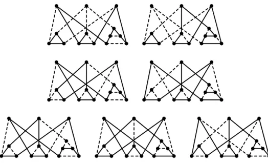 Figure 9: Spanning subgraphs of the graph H 2 showing that every vertex of H 2 is trimatched (symmetric cases are omitted)