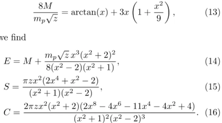 FIG. 1: Plot of the temperature in units of m p / √ z versus x = m p r h / √