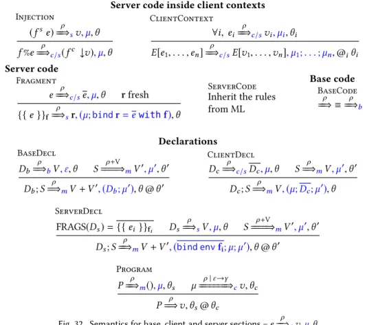 Fig. 32. Semantics for base, client and server sections – e == ⇒ ρ ς v , µ , θ