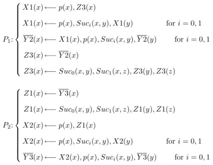 Figure 3 Another structure with 3 elements Let P 1 and P 2 be inf-Datalog programs, defined by: