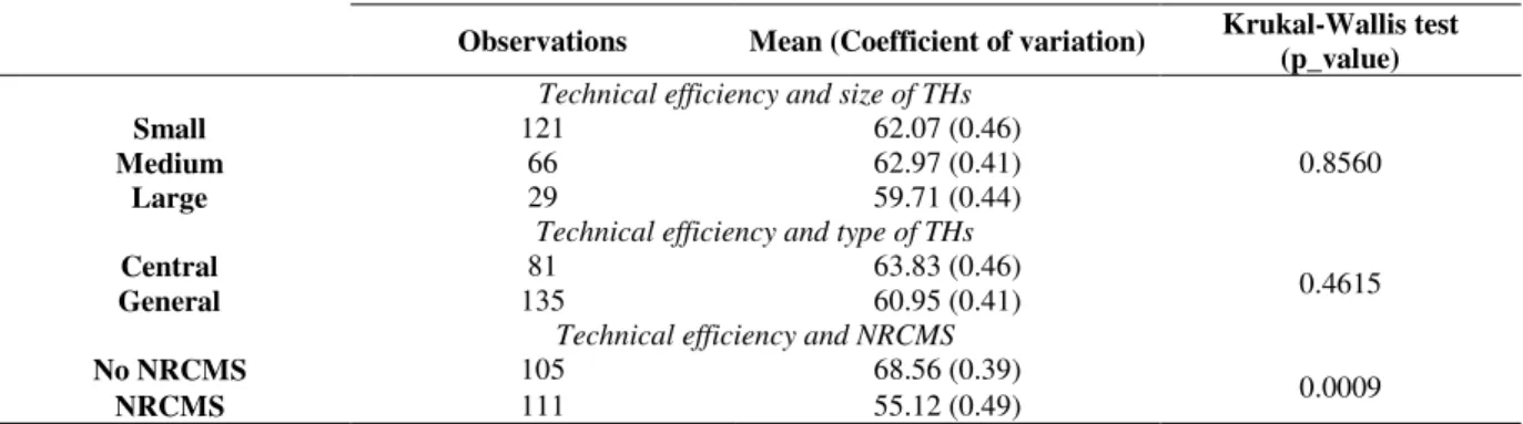 Table 5: Summary of the preventive technical efficiency scores 