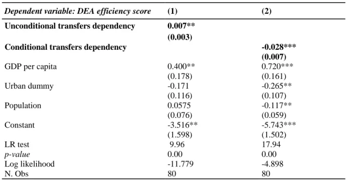 TABLE 5: Transfer conditionality and spending efficiency 
