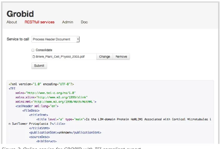 Figure 2: Online service for GROBID with TEI compliant export.