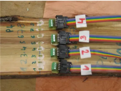 Fig. 8 Measurements of residual strains of a freshly sawn poplar board. 8 strain gauges are pasted along the grain across the diameter.