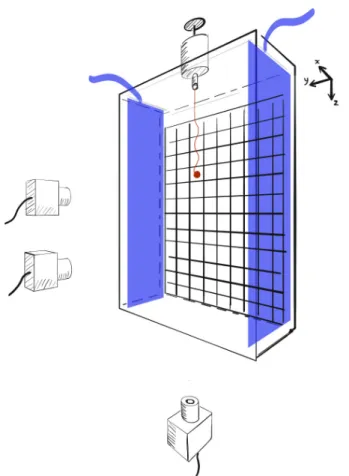 Figure 1. Experimental apparatus. The transparent cell is filled with an aqueous mixture of citric acid (UCON R oil can be added to increase the viscosity)