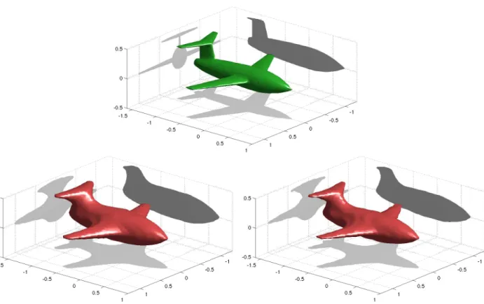 Figure 6: The plane: real (top) and reconstructed by Algorithms CTM (middle left) and DTM (bottom right)