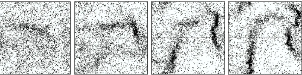 Fig. 2. Aggregation tendency and emergence of clustering in a freely cooling granular gas