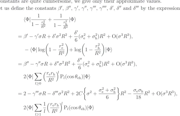 Table A1 presents analytical expressions and approximate values of constants when only the Coulomb potential is taken into account.