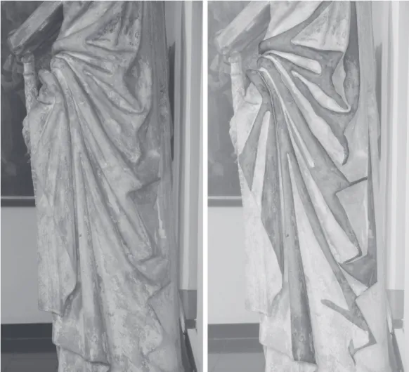 Fig. 6. Saint Paul (détails), pierre calcaire, Nivelles, musée archéologique.