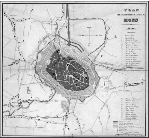 Fig. 3 : Plan des agrandissements de la ville de Mons, vers 1870 (A RCHIVES DE  L ’É TAT À  M ONS , Archives de la ville de Mons, section contemporaine, 1949)