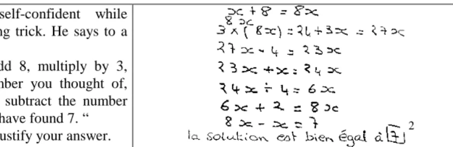 Figure 1a: The prestidigitator problem  Figure 1b: Karine’s paper-and-pencil answer to the  prestidigitator problem 
