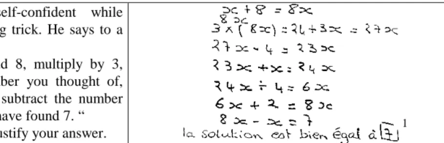 Figure 1a: The prestidigitator problem  Figure 1b: Karine’s paper-and-pencil answer to the  prestidigitator problem 