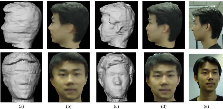 Fig. 2. Head reconstruction. Notice the various highlights. (a-b) The estimation. (c-d) Final result