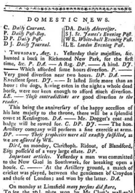 Figure 2  Excerpt from the Grub  Street Journal for 8 August 1734 (p. 