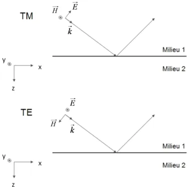 Figure I.3 – (Haut) Polarisation transverse magnétique. (Bas) Polarisation transverse élec- élec-trique