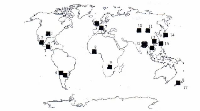 Figure 2 : Répartition mondiale de la pollution par l'arsenic: 1. USA; 2. Mexique; 3. 