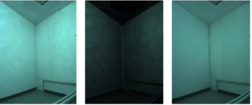 Figure 2: Gauche : scène réelle visible lors de la projection immersive par l’avant d’une image blanche