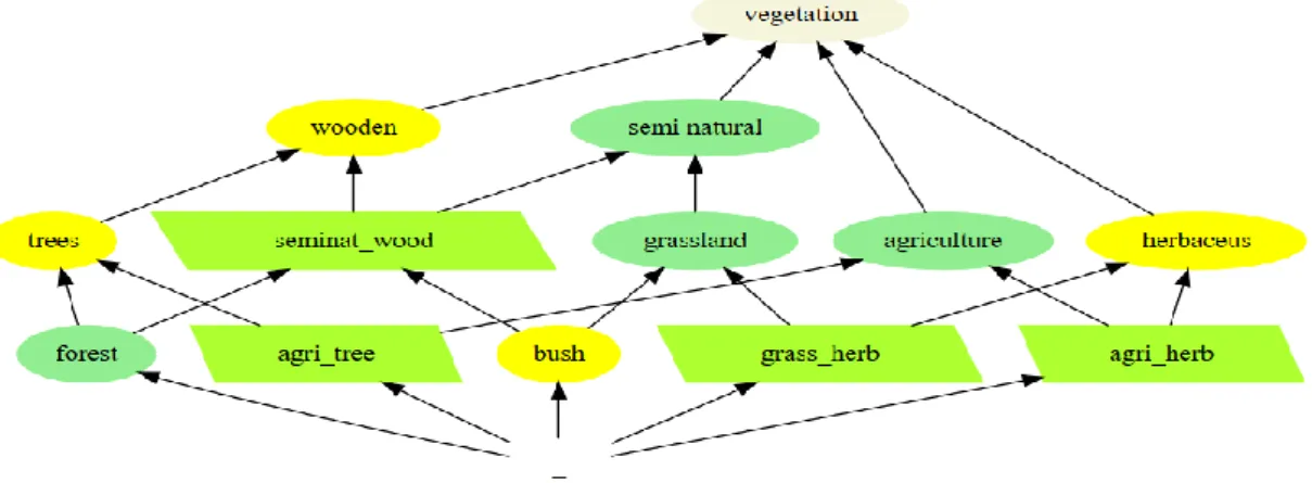 Figure 6. Ontology alignment: combining the two Galois lattices, and naming additional nodes