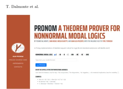 Fig. 2: Home page of PRONOM. When the user wants to check whether a for- for-mula F is valid, then (i) he selects the non-normal modal logic to use, (ii) he types F in the form and (iii) clicks the button in order to execute the calculi.