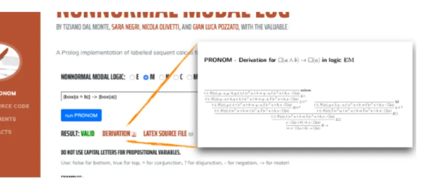 Fig. 3: When a formula is valid, PRONOM computes a pdf file as well as a L A TEX source file of a derivation.