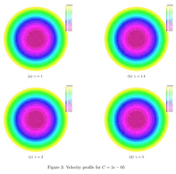 Figure 3: Velocity profile for C = 1e − 05