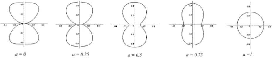 Figure 4. Vertical sections of the rotated body corresponding to distinct values of the parameter a.