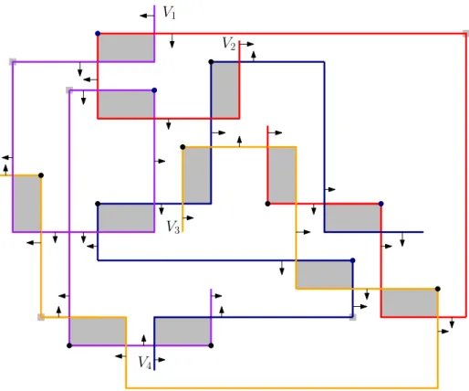 Fig. 6. Interconnecting the VPG-representations by adding at most three bends for each vertex