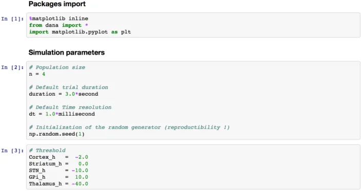 Figure 6: Screenshot of the IPython notebook implementing the model. Title and abstract are part of the notebook and have been written using markdown cell type.