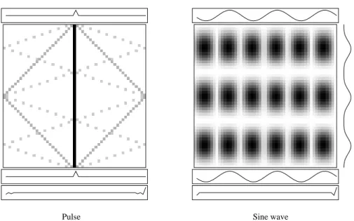 Figure 1: Modulus of the wavelet transform of elementary functions (p = 53).
