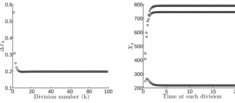 Figure 3. Numerical simulations of the SRM system described by Eq. (2.3) with a positive matrix M given by (4.1), whose ELRP is λ 1 = 3.5054
