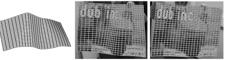 Figure 8: Poster mesh reconstruction. (left) Estimated Model. (middle) Reprojection onto the first image