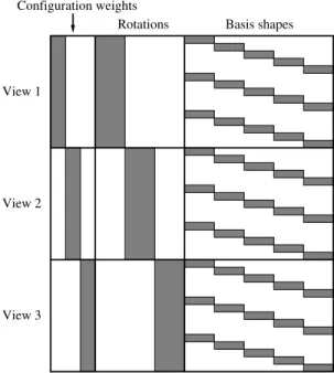 Figure 1: The Jacobian has a sparse block structure shown here for l = 2 basis shapes, n = 3 views and m = 5 points.
