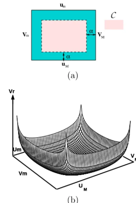Fig. 4. (a) Image limits, (b) Repulsive potential for visibility
