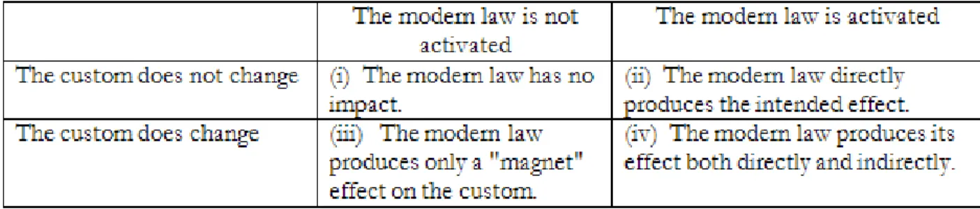 Table 1: The different possible situations arising from the enactement of a new statutory law.