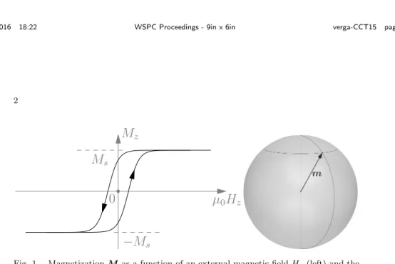 Fig. 1. Magnetization M as a function of an external magnetic field H z (left) and the unit magnetization vector m = M/|M | in the Bloch sphere (right)