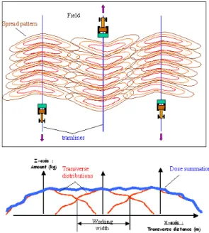 Fig. 1. Spread pattern (spatial distribution) and transverse distribution
