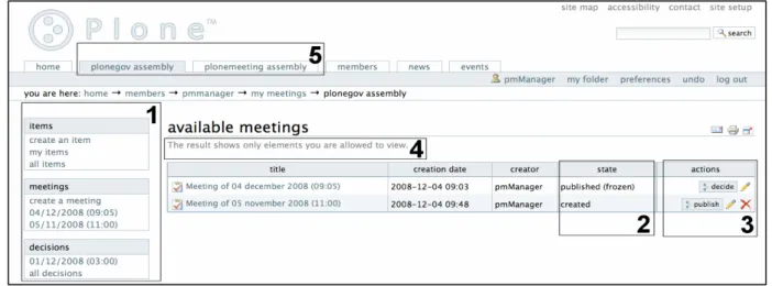 Figure 1. The PloneMeeting graphic user interface  work practice context and strategic context; and (3) 