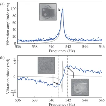 FIG. 5: Vibration amplitude z 0 (a) and phase ψ (b) averaged over the first cantilever, arrowed in Fig