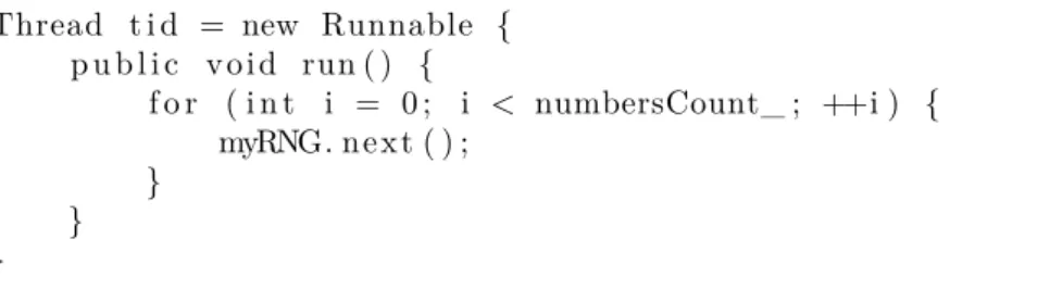 Figure 2 presents the average profiling results of the two PRNGs obtained by probing an 8-thread application, which each thread issues the same amount of random numbers: