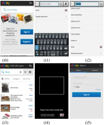 Figure 1 depicts some screen examples of the Ebay Mobile application, which is available on the Google Play store (https://play.google.com/store)