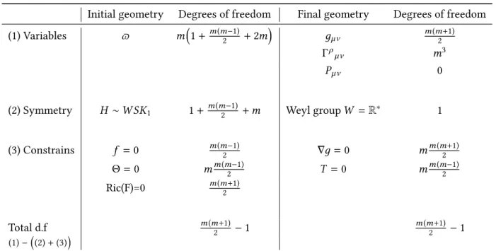 Table 2.4: Count of the degrees of freedom of the normal geometry before and after the dressing operation.
