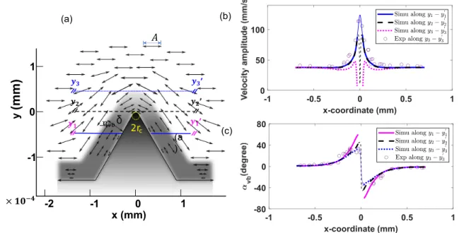 FIG. 2. The acoustic vibration and streaming flow are shown around the sharp edge structure