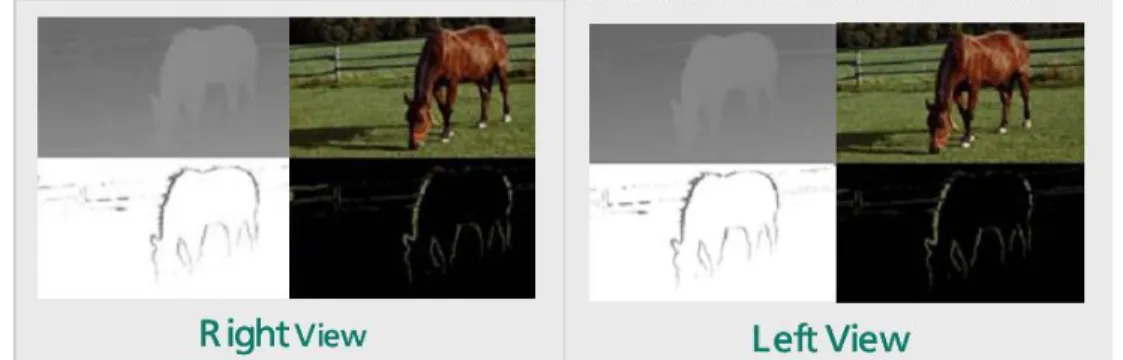 Figure 1-15 : Depth enhanced stereo format  (Fig.7 from (Smolic et al., 2009))  The QoE issues of the 3D representation formats related to current challenges are: 