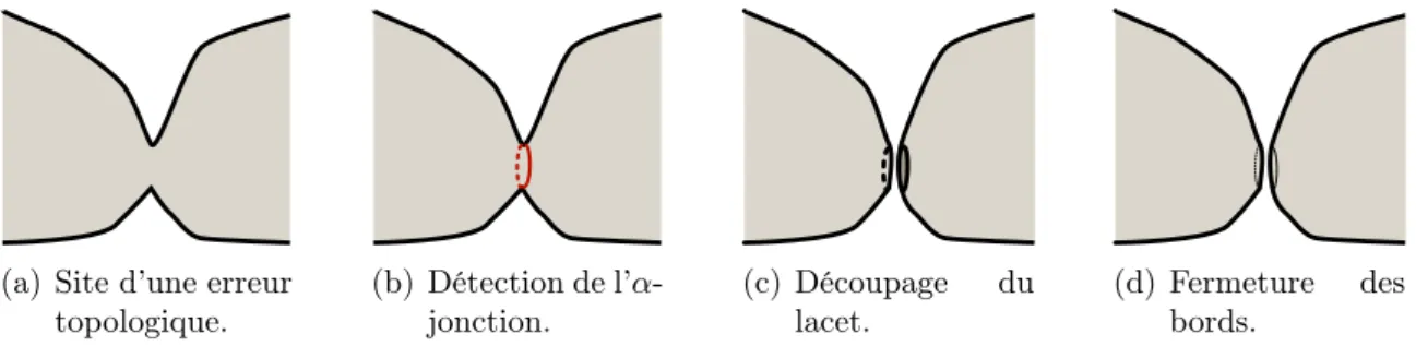 Fig. 4.6 – Schéma d’une α-jonction et de sa correction topologique