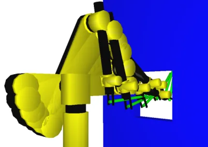 Figure 3.3: Trace of a path computed by T-RRT on the Manipulator problem. A 6-DoF manipulator arm has to get a stick through a hole while maximizing its clearance (i.e