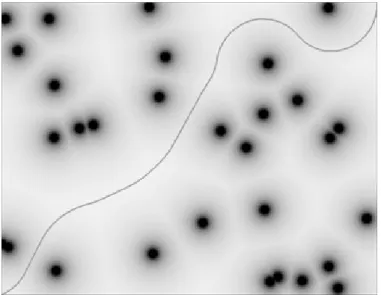 Figure 2.5: Field D* planning through a potential field of obstacles (Ferguson and Stentz 2007)